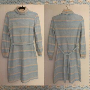 Momentum vintage 70s turtleneck bodycon belted knit sweater dress